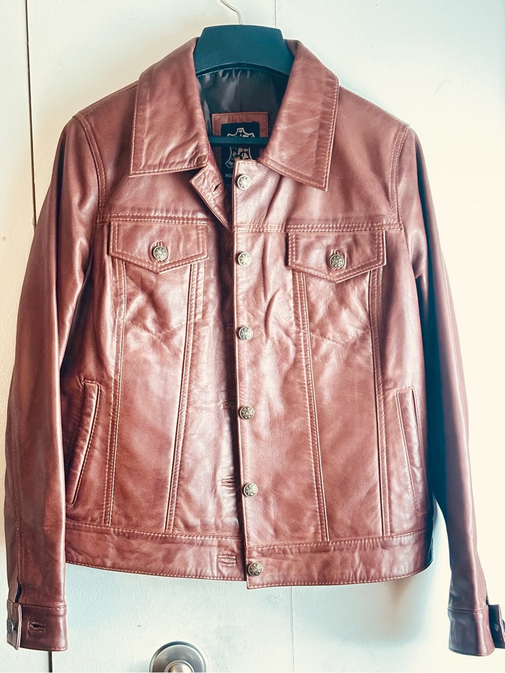 WOMENS REAL LEATHER TRUCKER TAN JACKET, size L